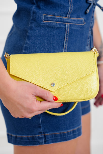 Genuine Italian Leather Handle And Crossbody Envelope-Style Bag