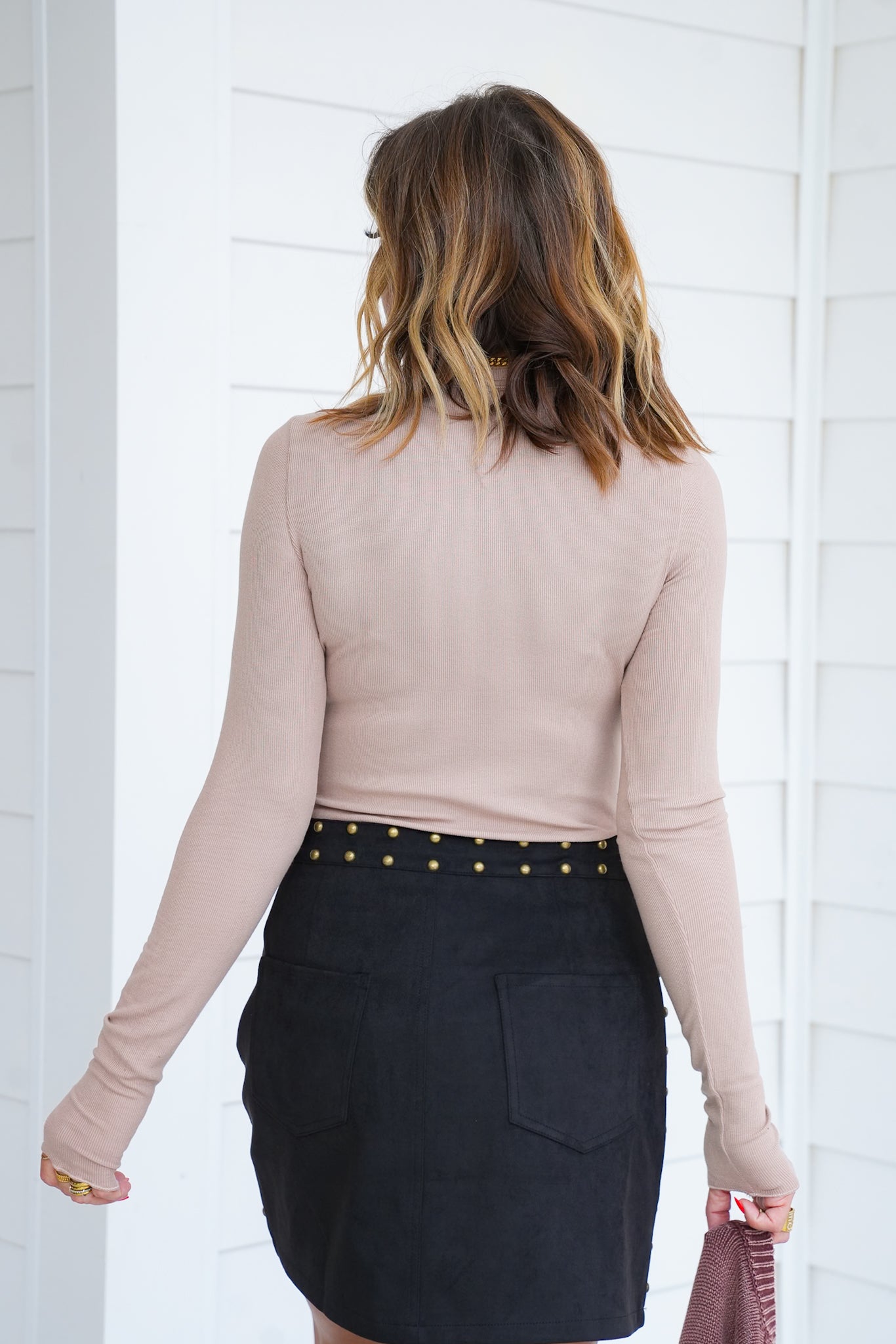 Round Neck Fitted Ribbed Knit Long Sleeve Top