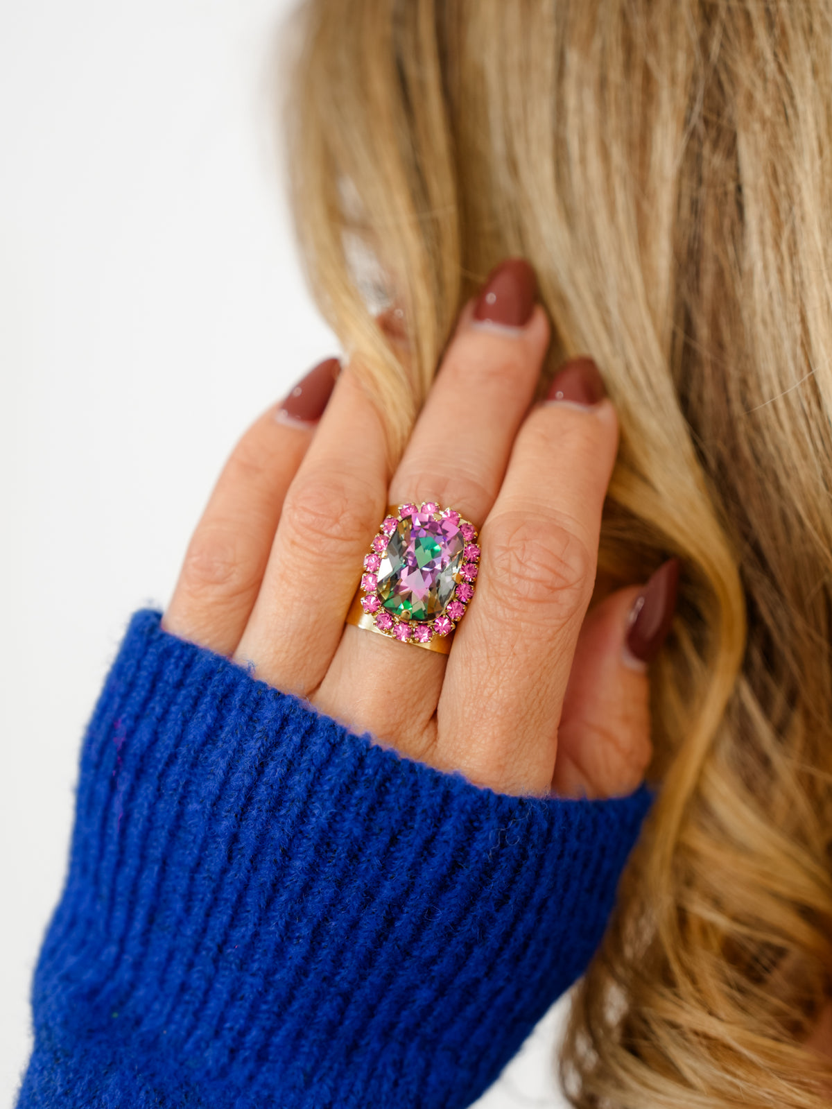 TOVA Chloe Statement Crystal Ring - Freckled Poppy