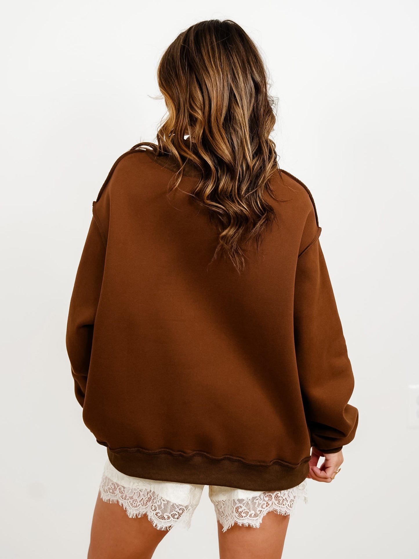 Brown Long Sleeve Gingham Worship Pullover Sweatshirt