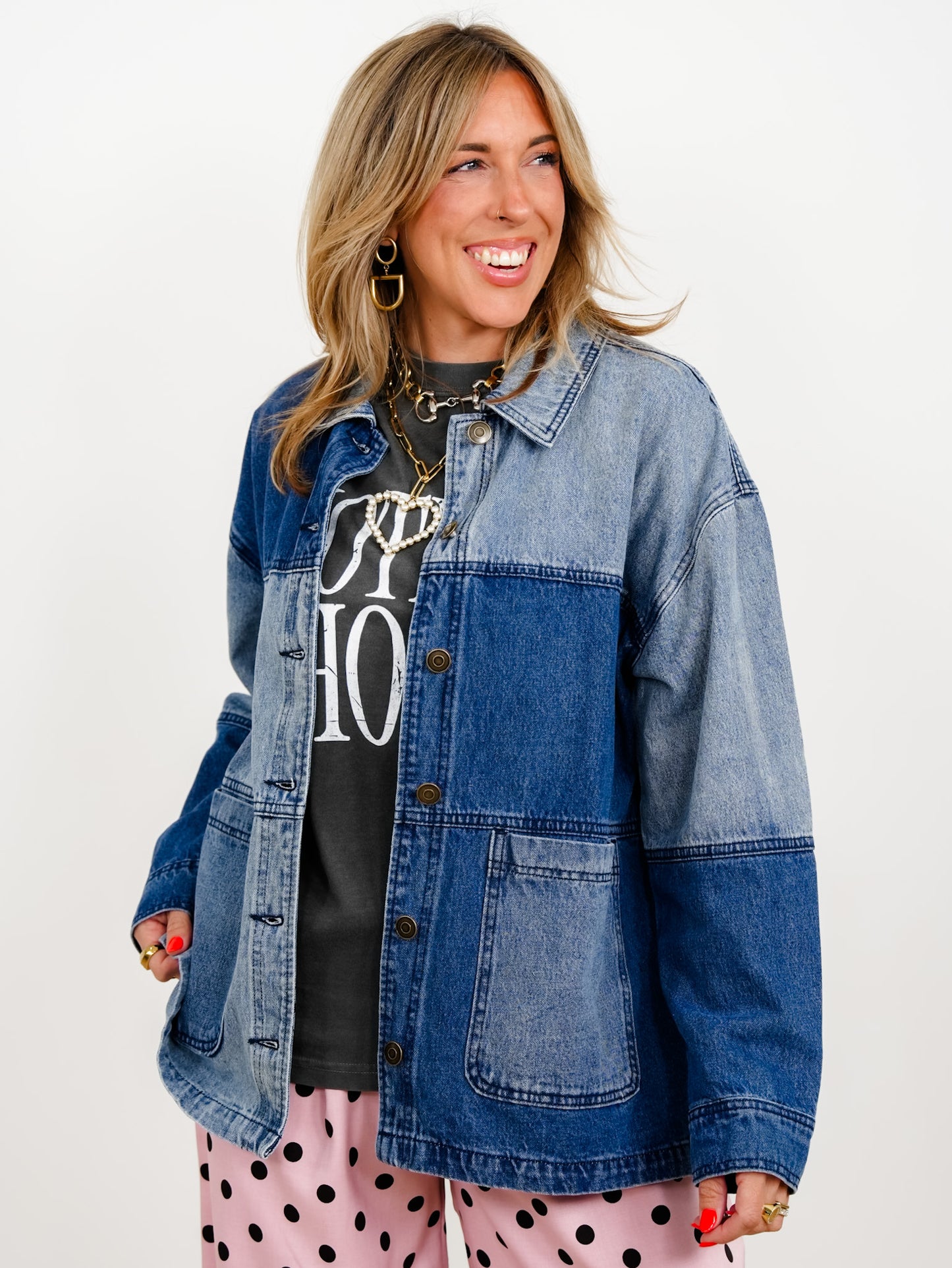 Color Block Long Sleeve Button Down Jacket