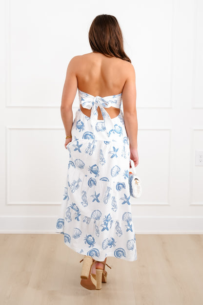 Strapless Ocean Print Maxi Dress