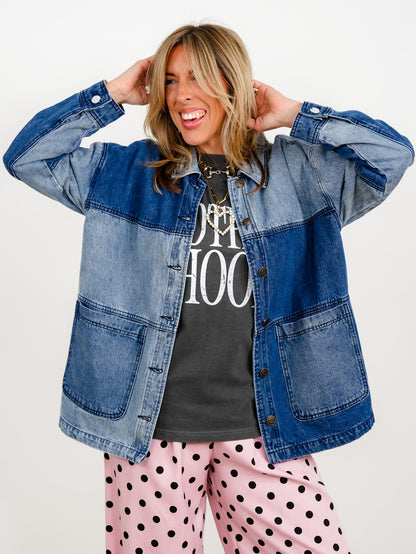 Color Block Long Sleeve Button Down Jacket