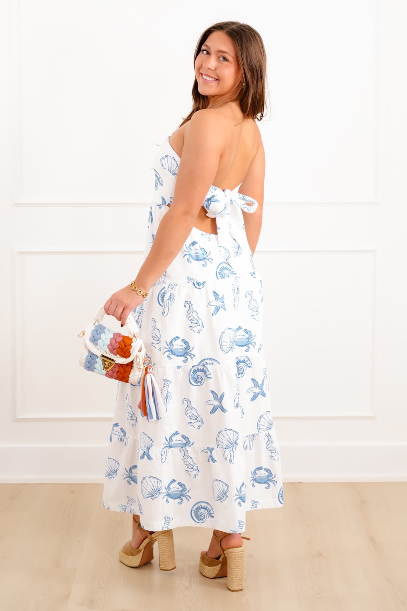 Strapless Ocean Print Maxi Dress