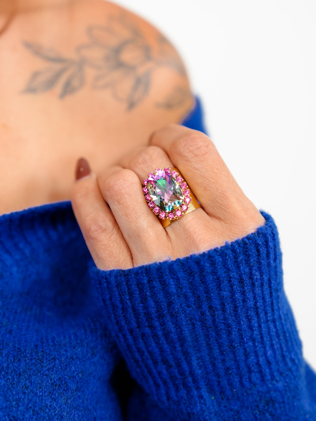 TOVA Chloe Statement Crystal Ring - Freckled Poppy