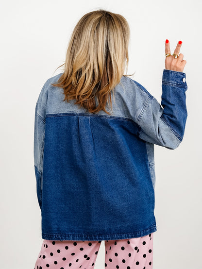 Color Block Long Sleeve Button Down Jacket