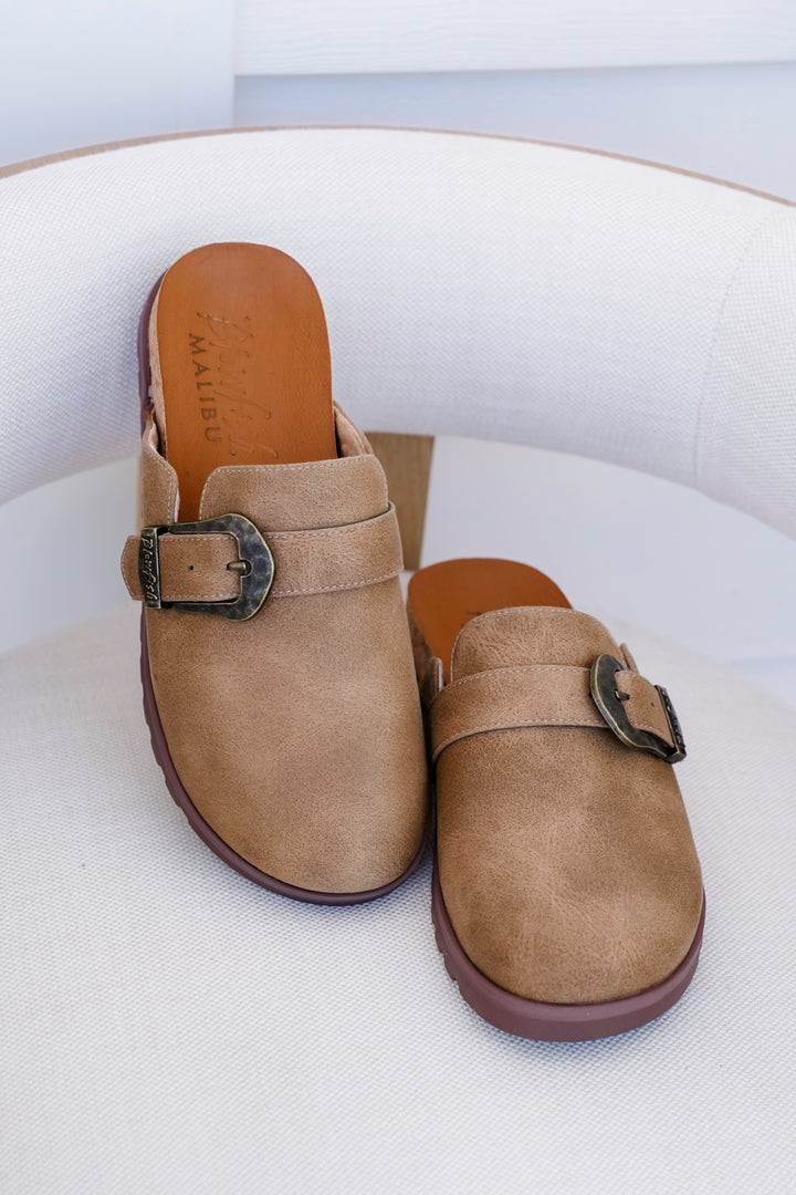 Blowfish Slip On Vegan Suede Mule Sandal with Oversized Buckle
