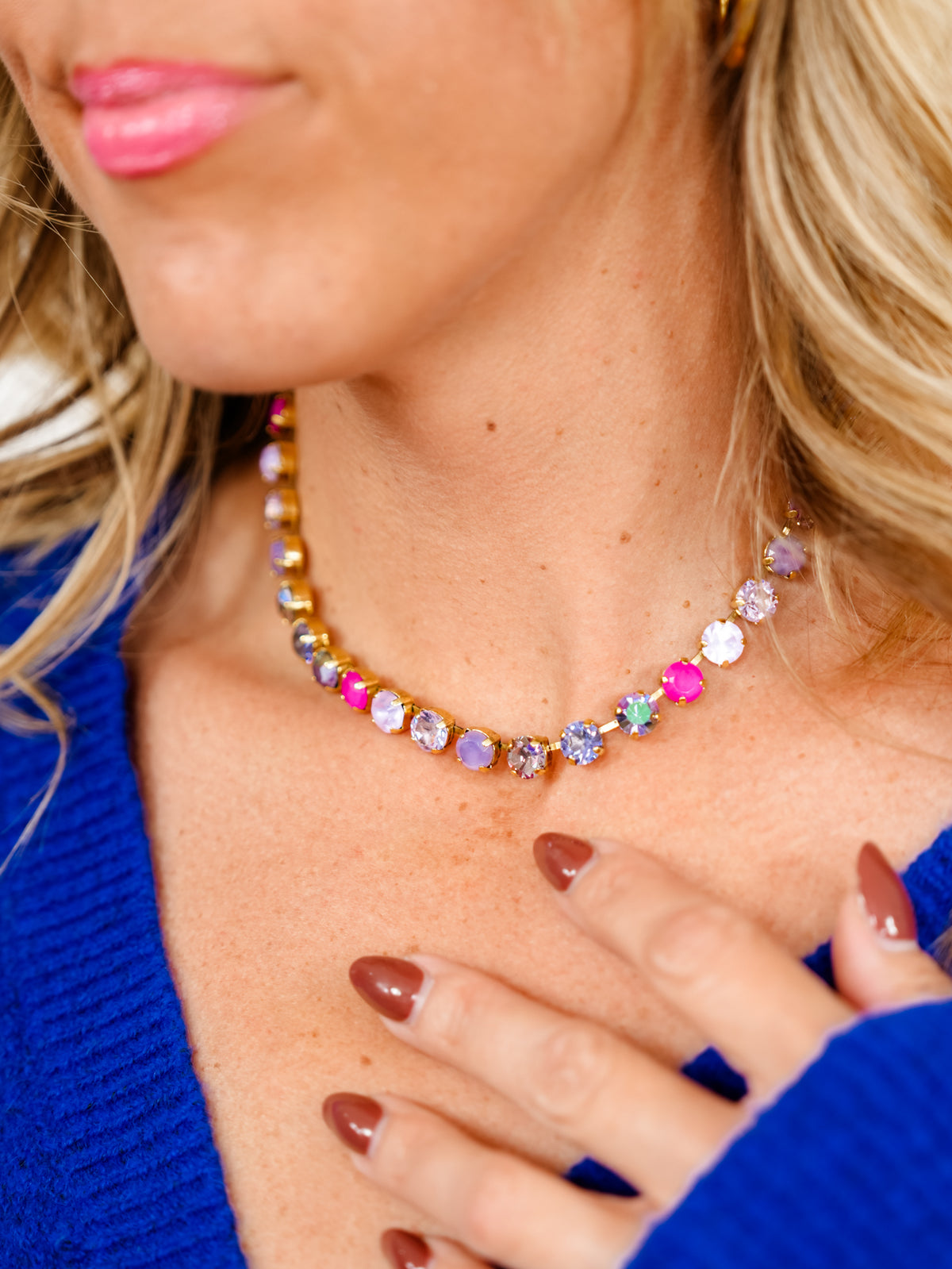 TOVA Oakland Crystal Necklace in Purple Posie