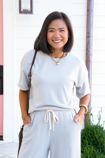 Waffle Knit Short Sleeve Top and Pants Set