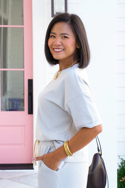 Waffle Knit Short Sleeve Top and Pants Set