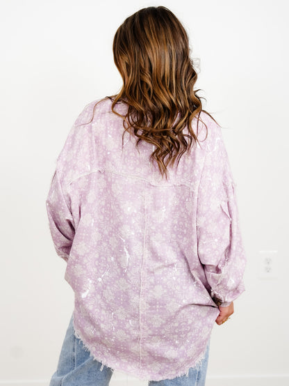 Lavender Paisley Print Long Sleeve Button Down Top