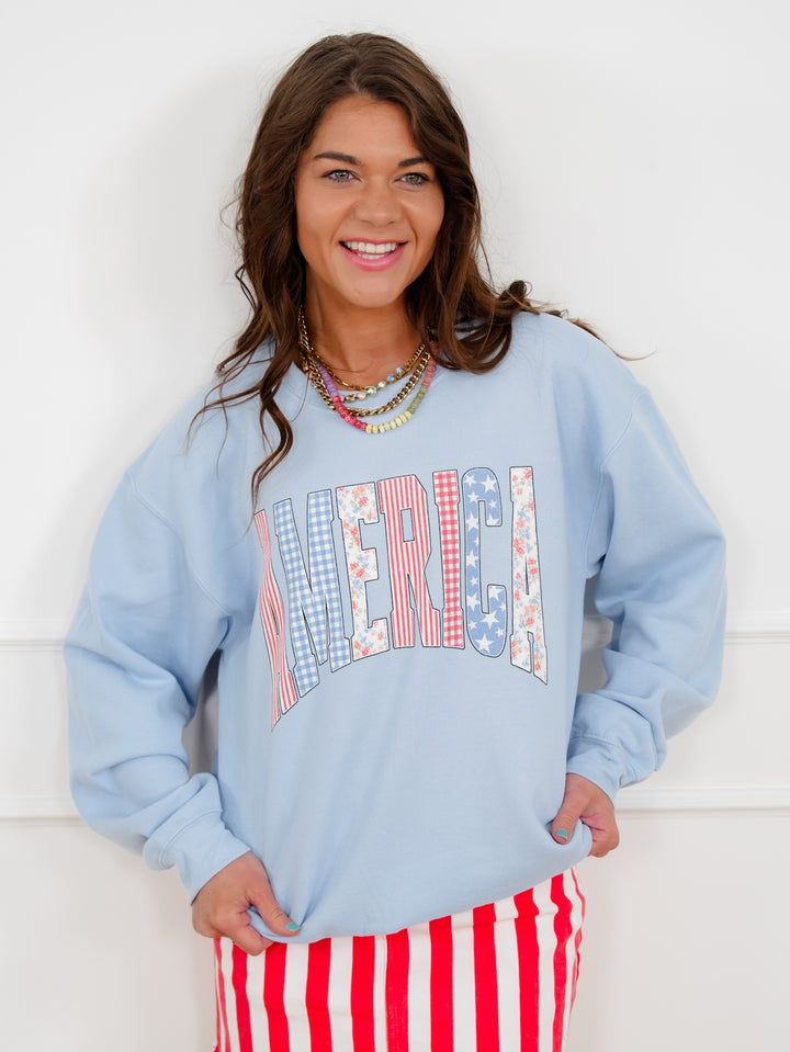 Plus/Reg Long Sleeve "America" Graphic Sweatshirt