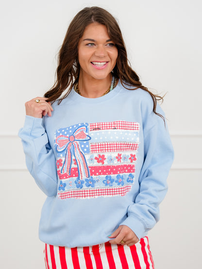 Plus/Reg Long Sleeve Floral American Flag Graphic Sweatshirt