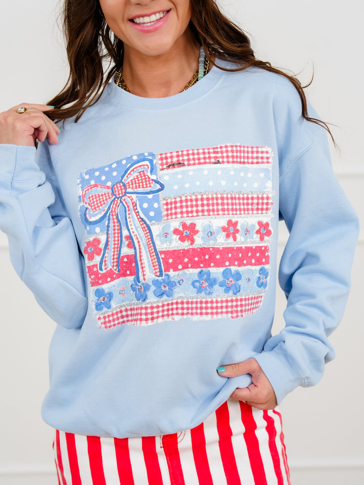 Plus/Reg Long Sleeve Floral American Flag Graphic Sweatshirt