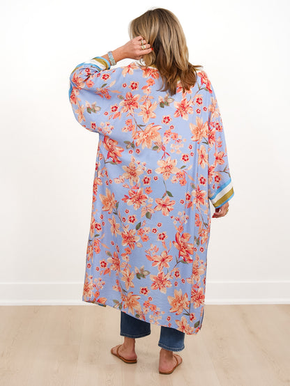 Plus/Reg Floral Printed Long Sleeve Open Front Kimono
