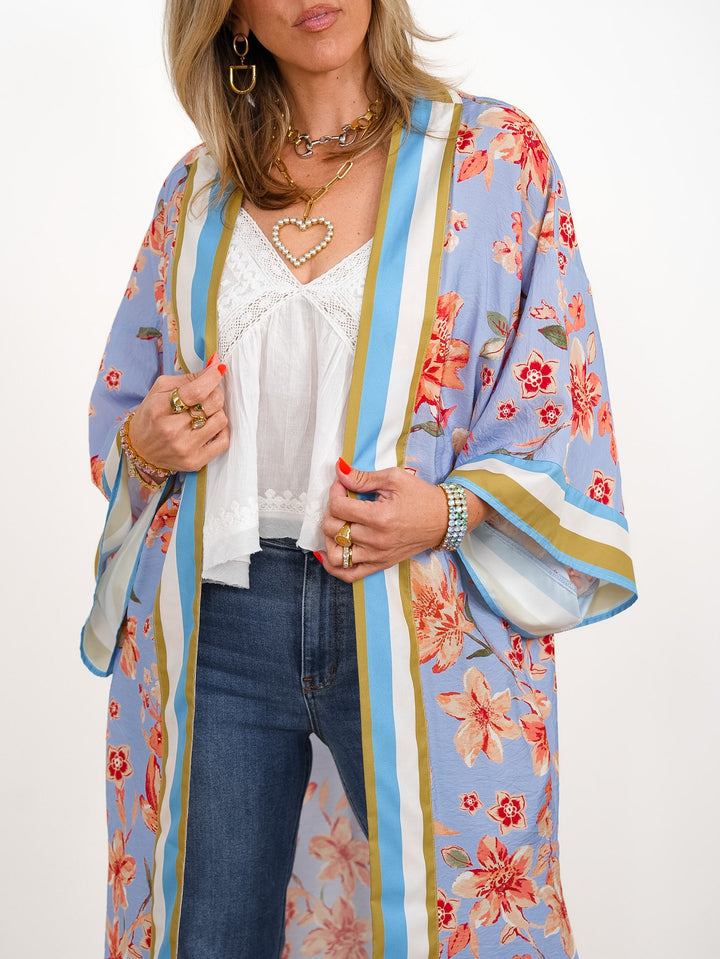 Plus/Reg Floral Printed Long Sleeve Open Front Kimono