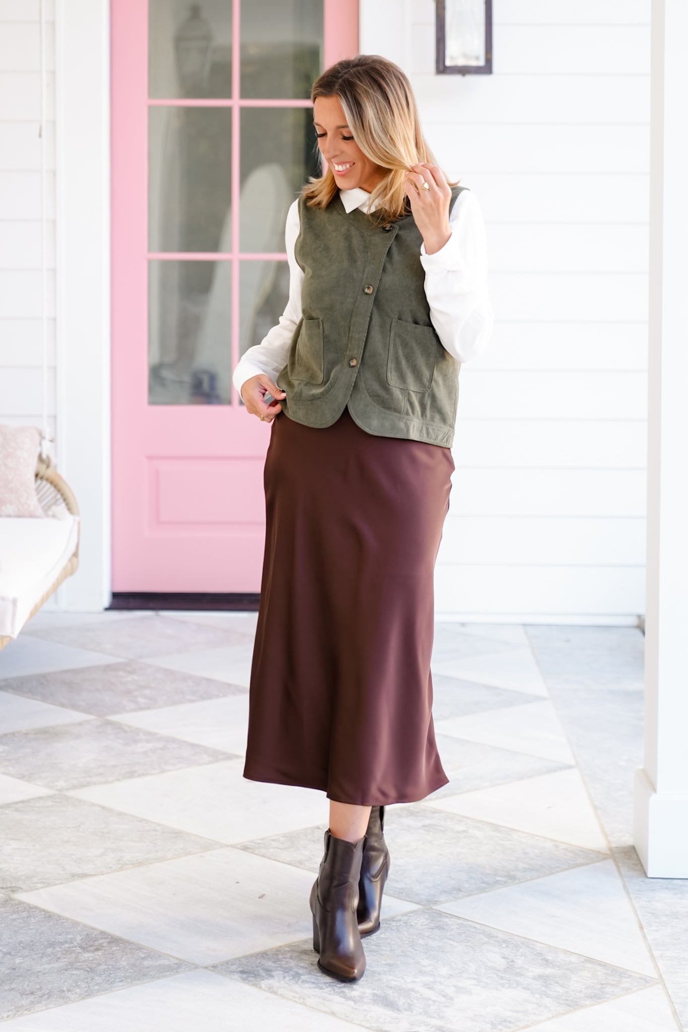 Corduroy Asymmetrical Front Button Down Vest