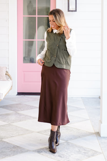 Corduroy Asymmetrical Front Button Down Vest