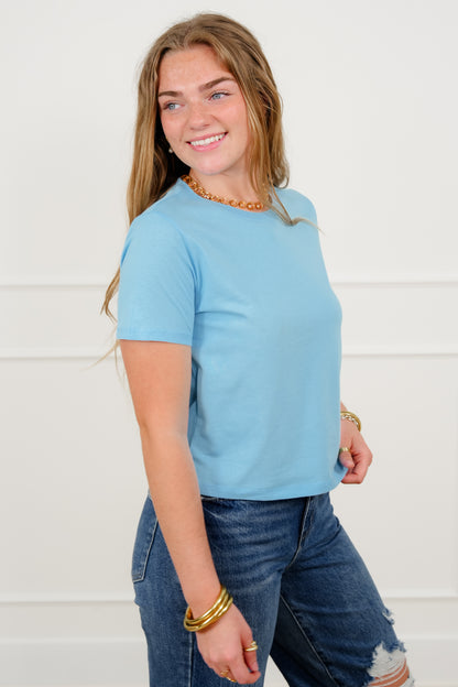 Solid Color Short Sleeve Crew Neck Top