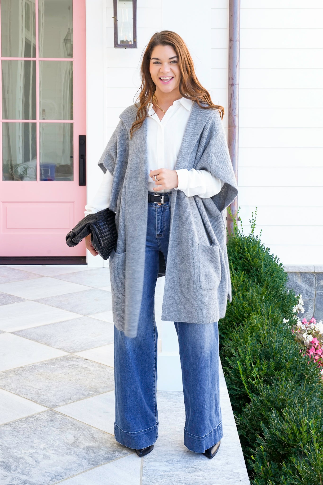 Short Sleeve Hooded Poncho Sweater