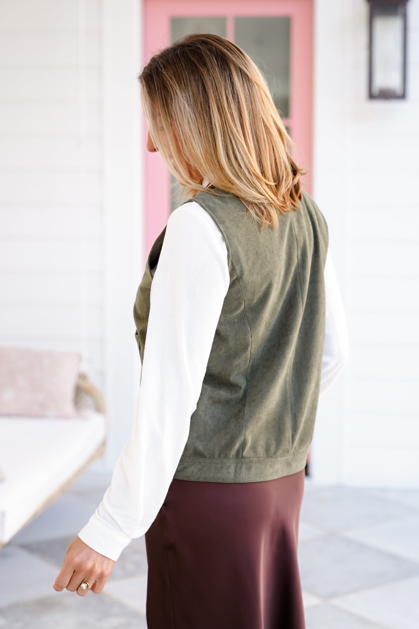 Corduroy Asymmetrical Front Button Down Vest