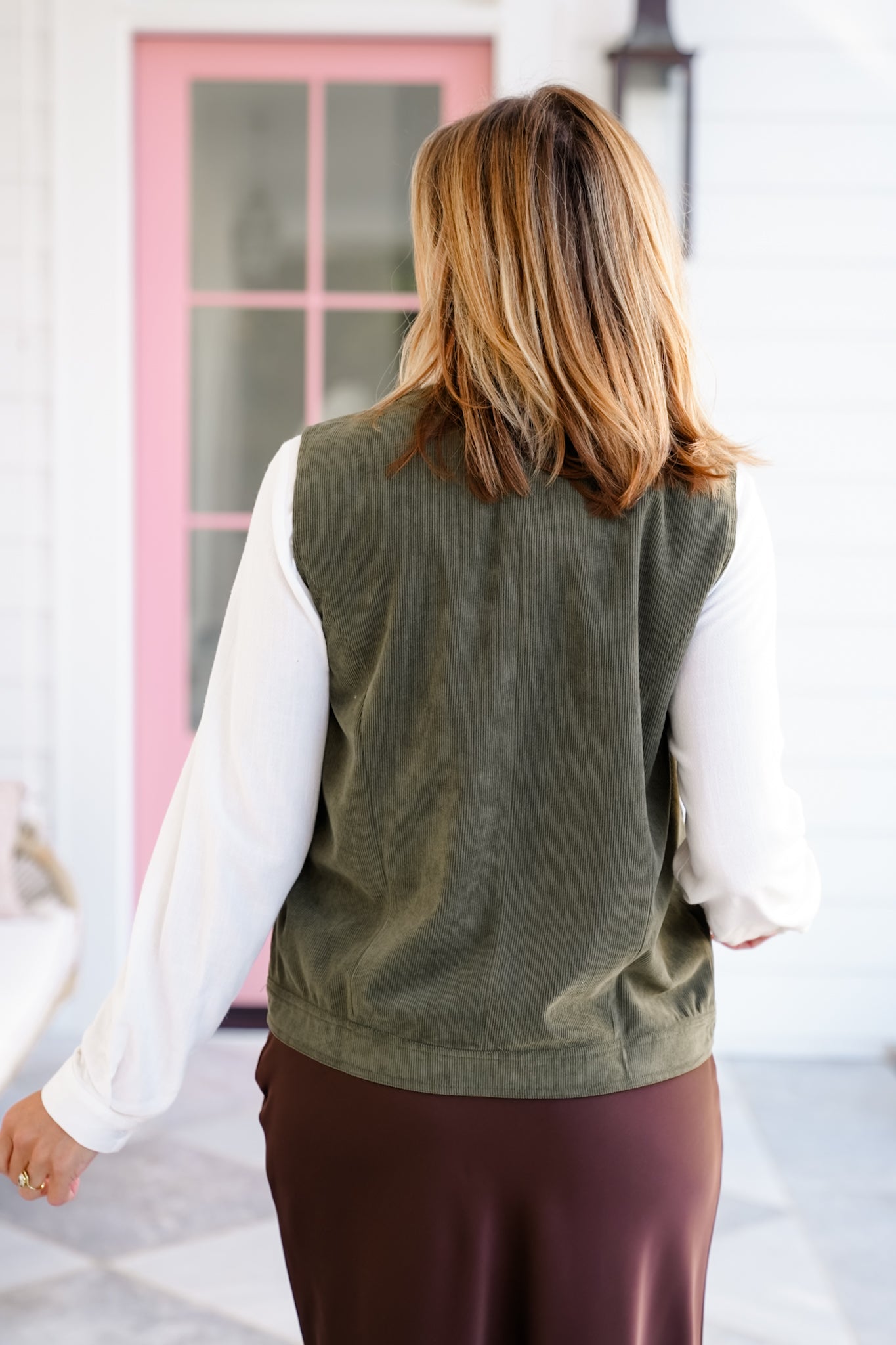 Corduroy Asymmetrical Front Button Down Vest