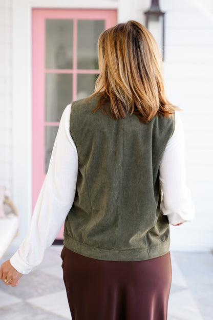 Corduroy Asymmetrical Front Button Down Vest