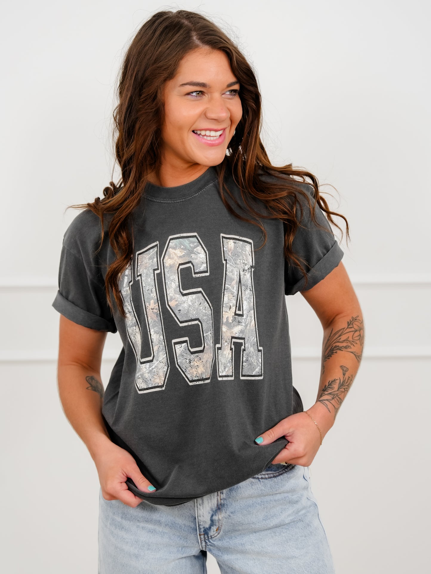 Plus/Reg Short Sleeve Camo "USA" Graphic Tee