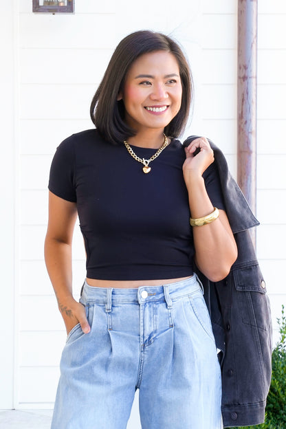 Short Sleeve Open Back Crop Top