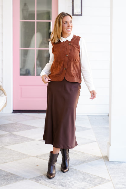 Corduroy Asymmetrical Front Button Down Vest