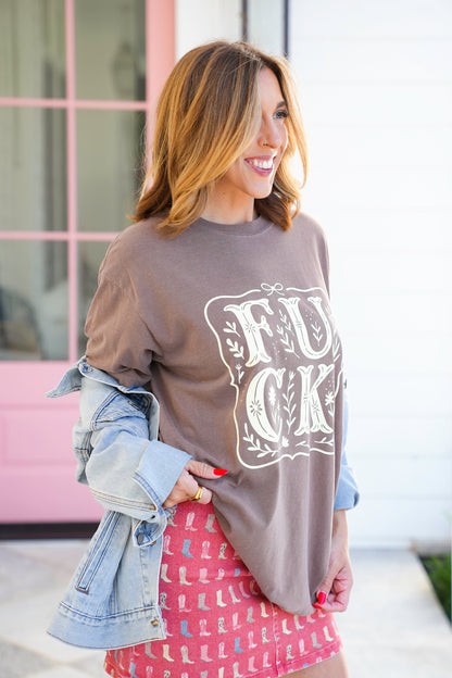 Plus/Reg Short Sleeve Floral Western "F*ck" Graphic Tee