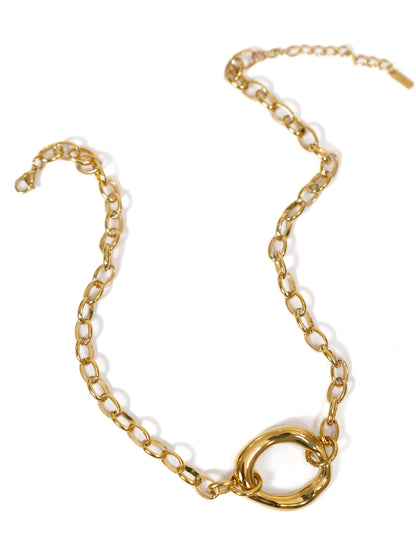 Gold Necklace with Bold Oval Ring Pendant