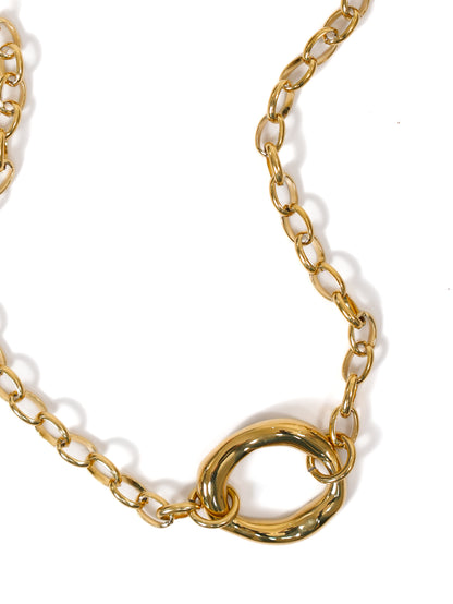 Gold Necklace with Bold Oval Ring Pendant