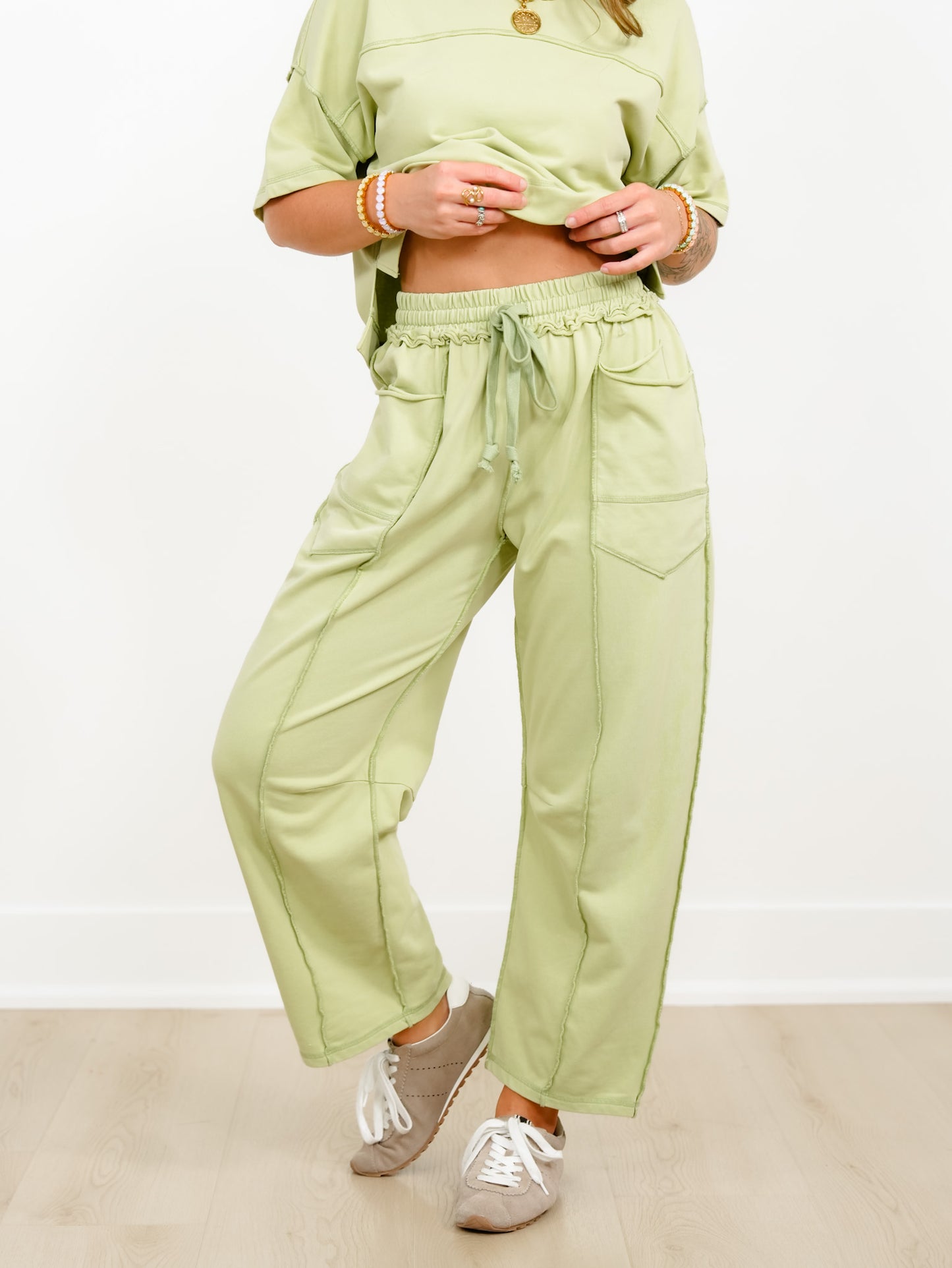 Knit Short Sleeve Crop Top and Pants Set