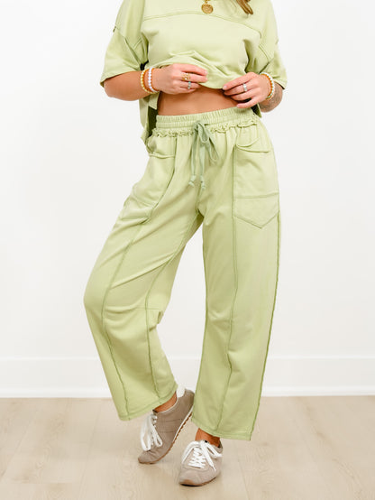 Knit Short Sleeve Crop Top and Pants Set