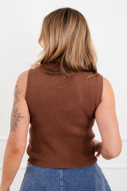 Knit Sleeveless Round Neck "Horse" Sweater Vest