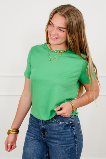 Solid Color Short Sleeve Crew Neck Top