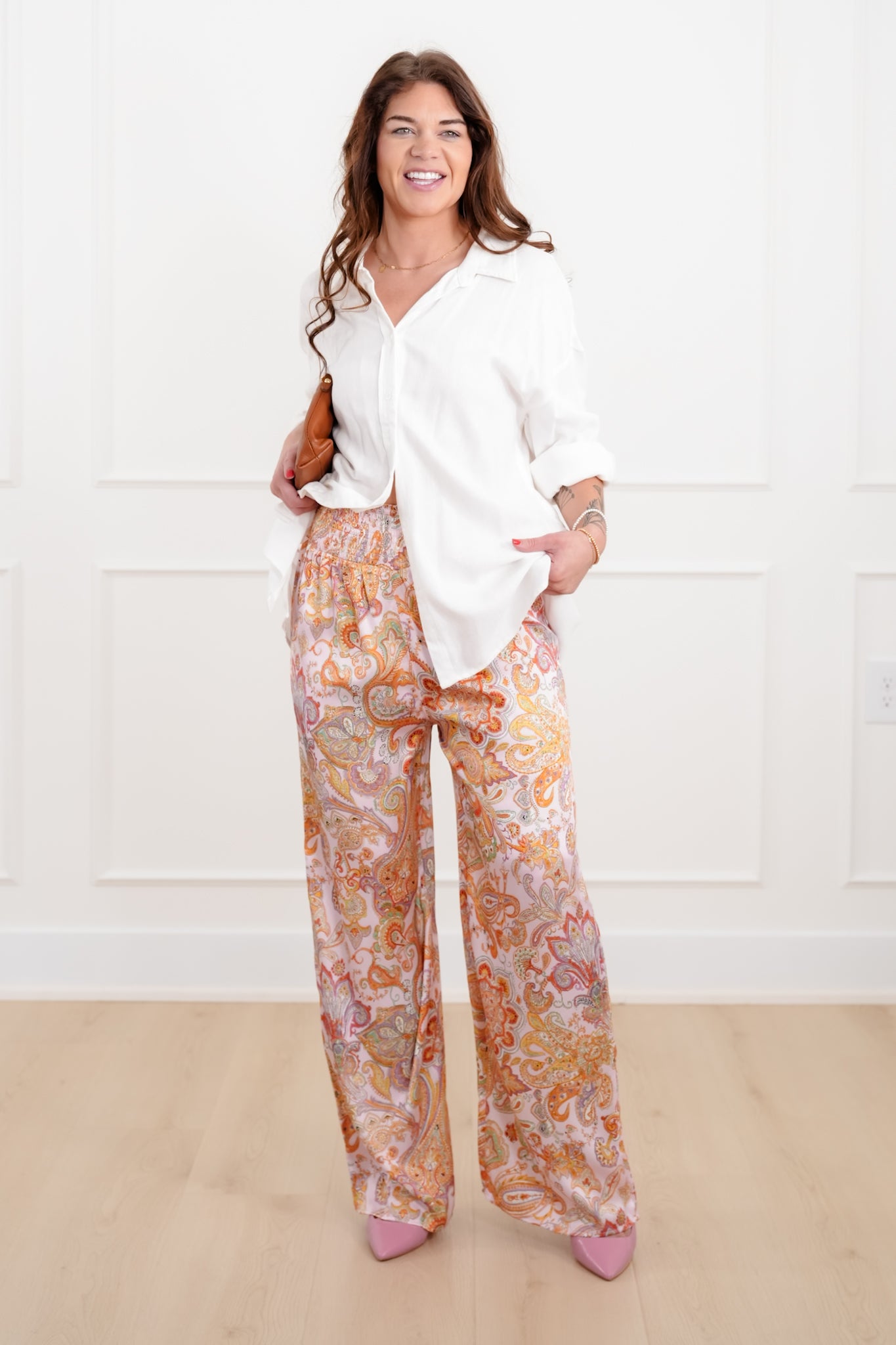 Paisley Print High Waist Wide Leg Pants