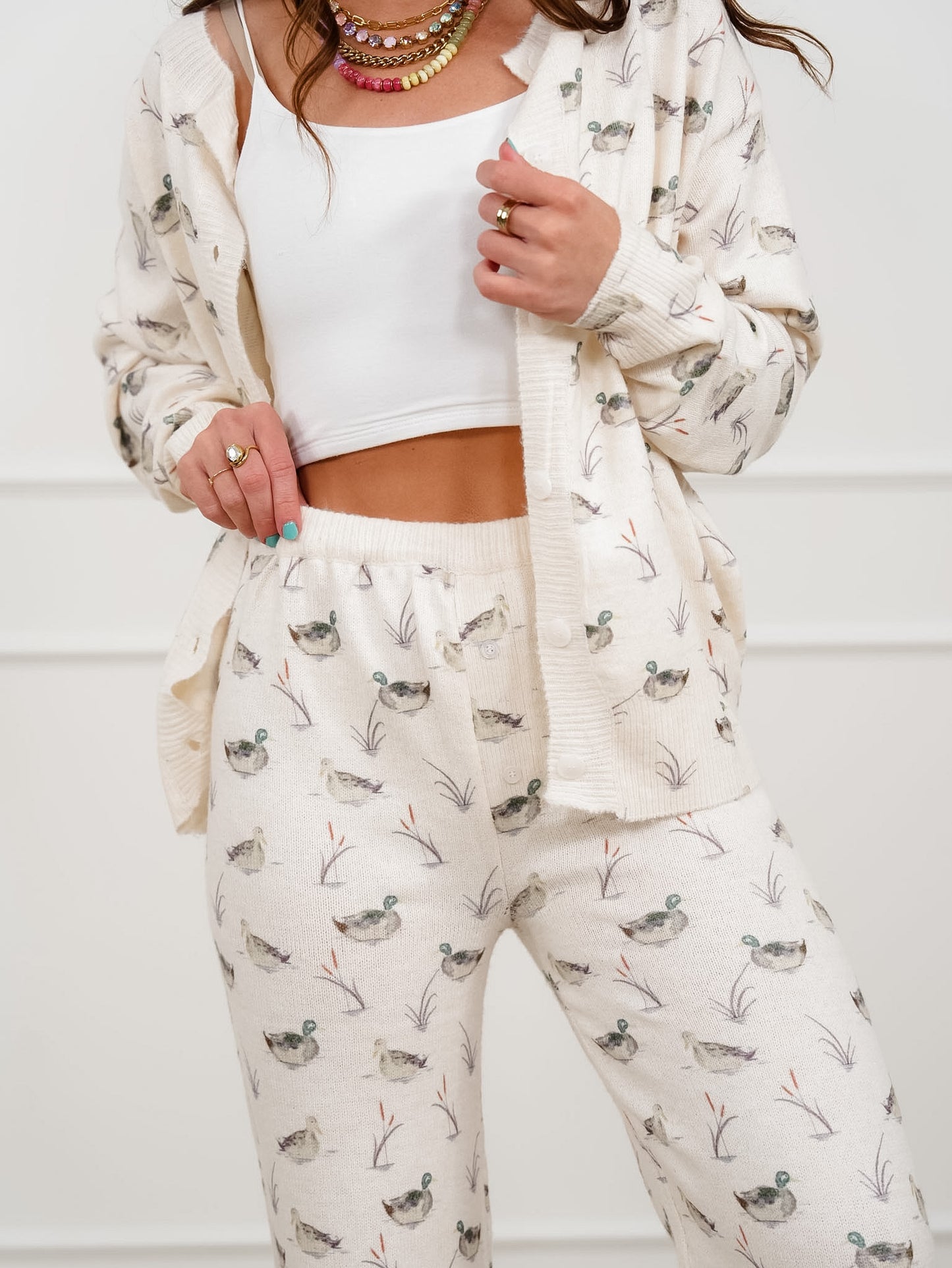 Duck Pattern Elastic Waist Knit Pants