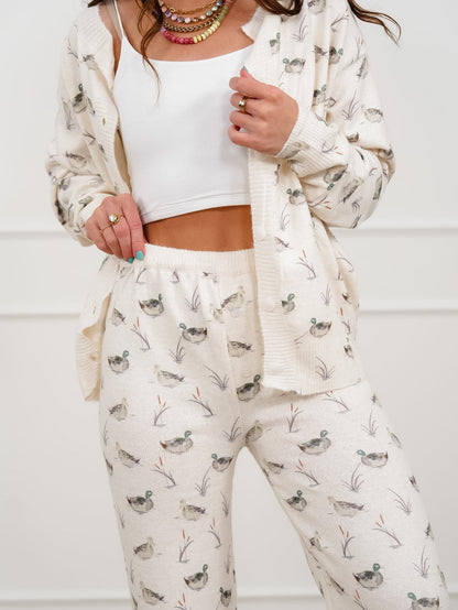 Duck Pattern Elastic Waist Knit Pants