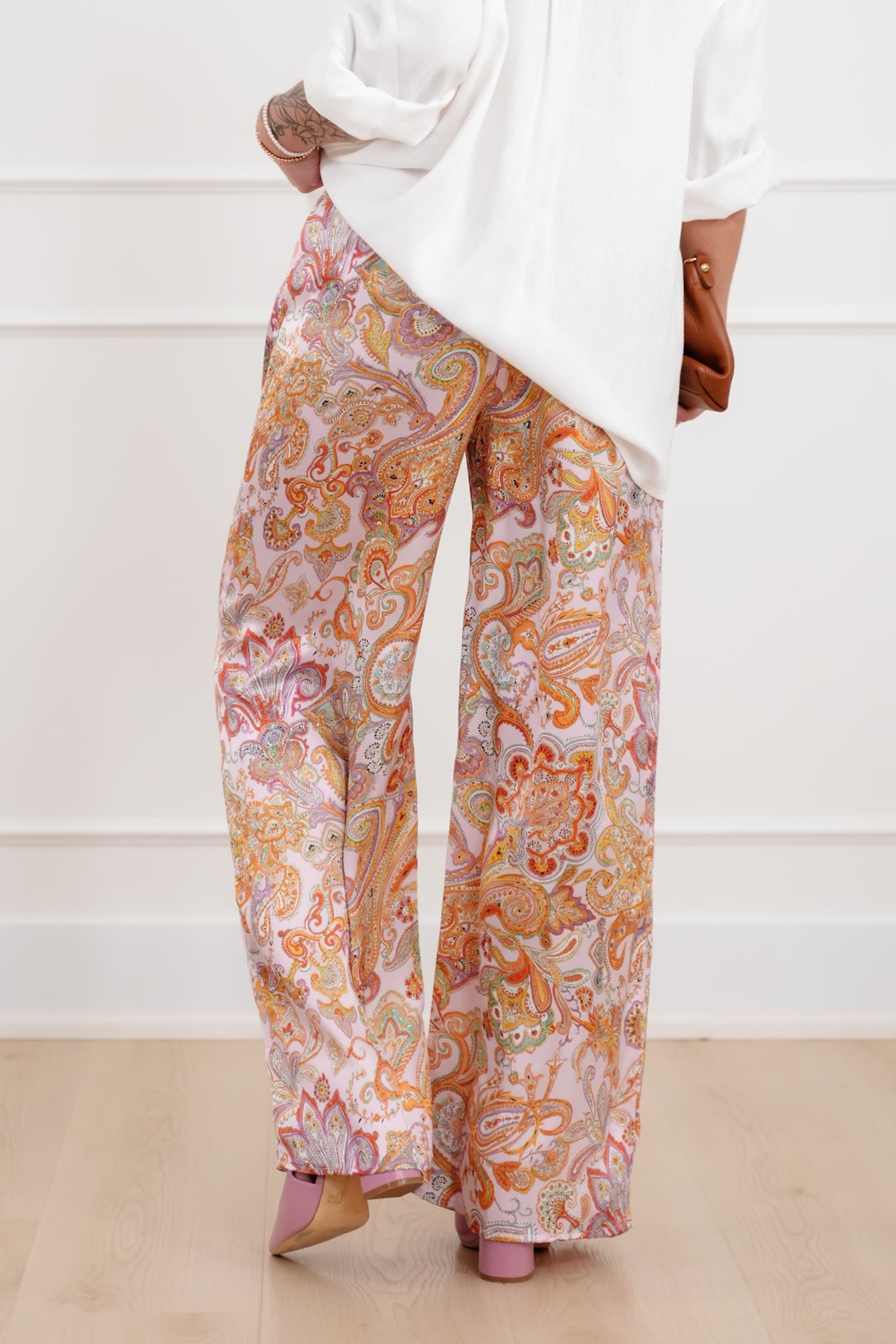 Paisley Print High Waist Wide Leg Pants