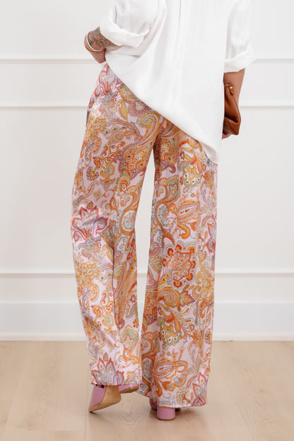 Paisley Print High Waist Wide Leg Pants