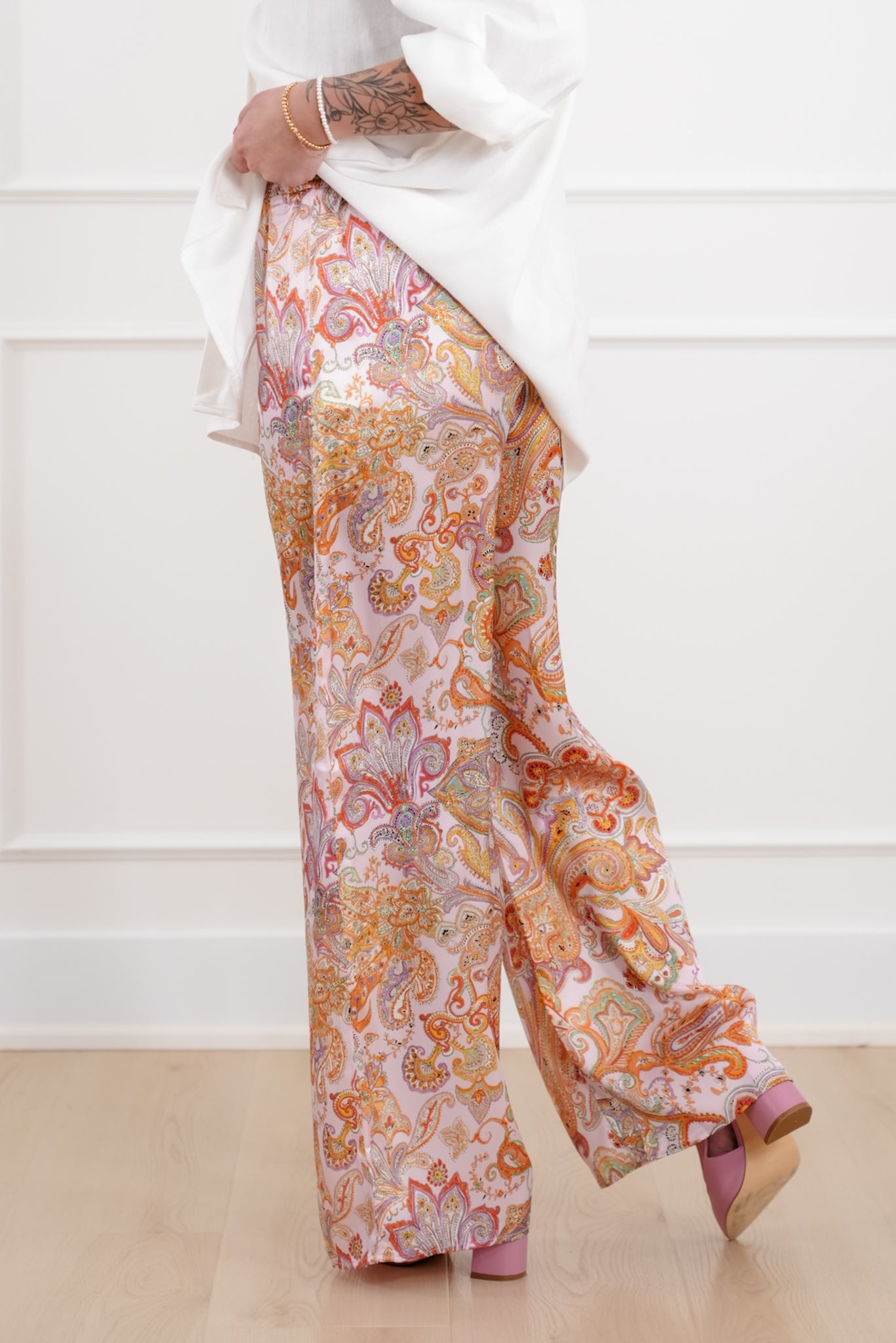 Paisley Print High Waist Wide Leg Pants