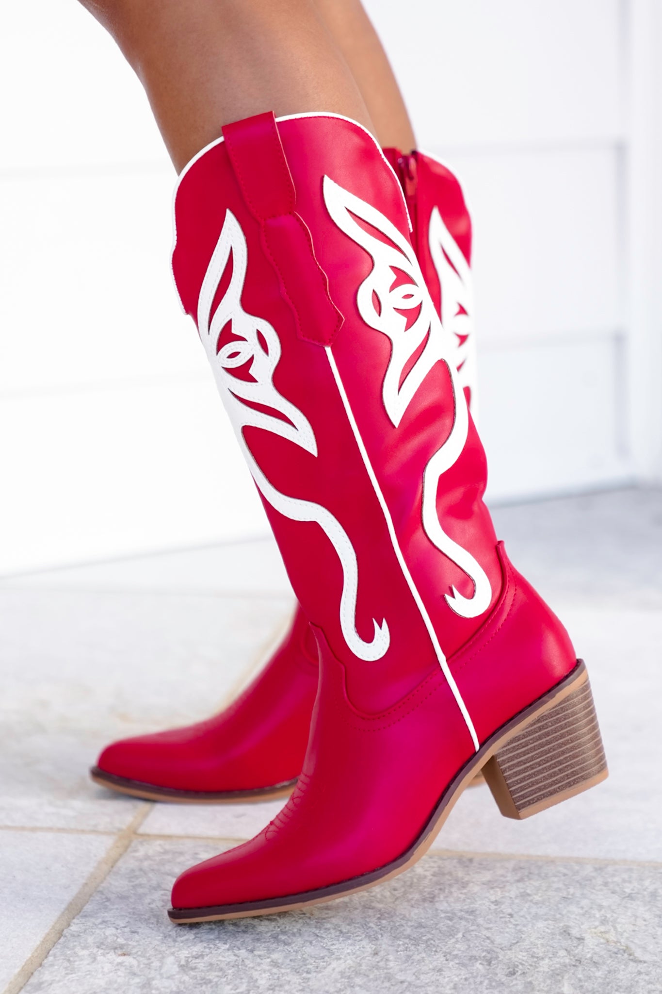 Western Tall Boot with White Overlay Design