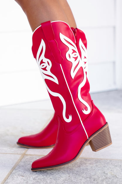 Western Tall Boot with White Overlay Design