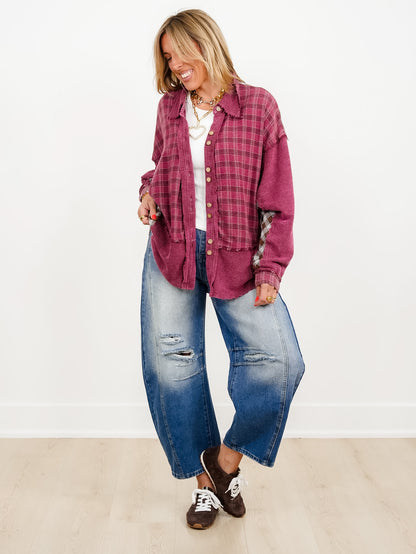 Plaid Long Sleeve Button Down Top