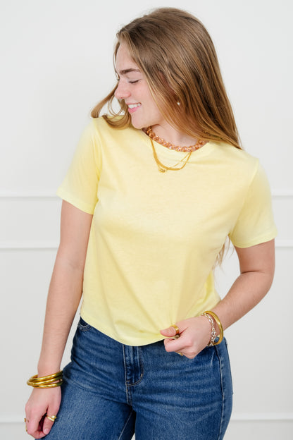 Solid Color Short Sleeve Crew Neck Top