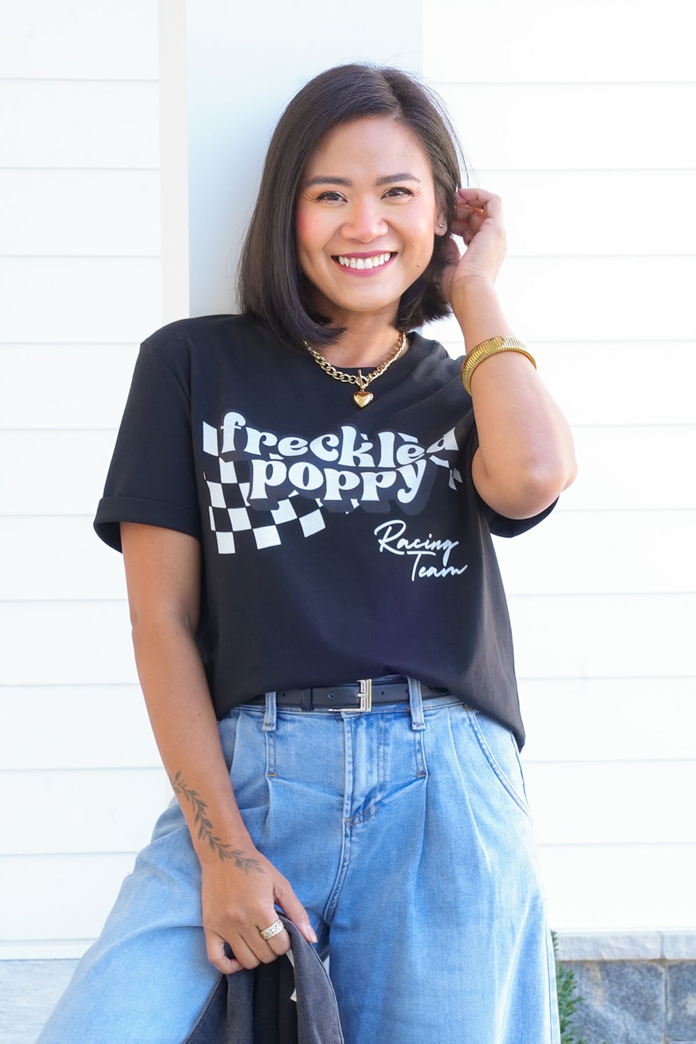 Plus/Reg Black Short Sleeve "Freckled Poppy Racing Team" Graphic Tee