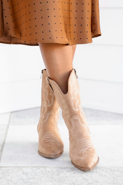 Corky's "Somebody's Problem" Chunky Heel Vegan Suede Western Embroidered Pointed Boots