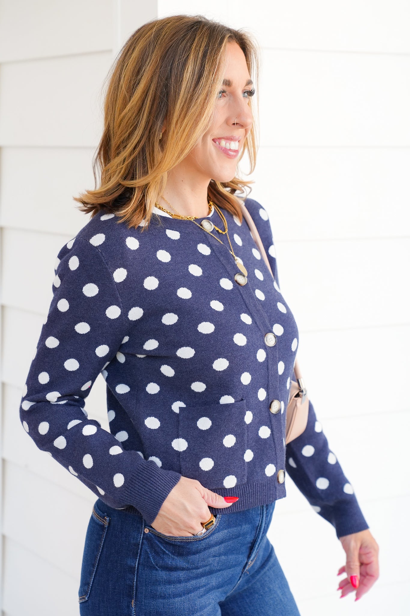 Polka Dot Long Sleeve Button Down  Cardigan
